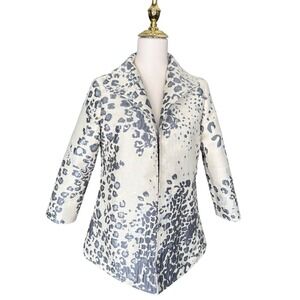 Grace Chuang New York Silver Metallic Leopard Jacquard Open Front Jacket Small